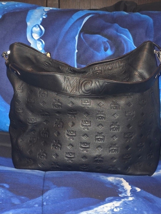 MCM Handbags - MCM Black Embossed Leather Shoulder Bag